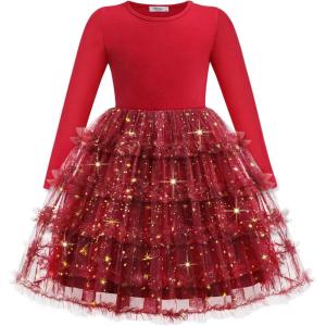 Arshiner Toddler Tutu Dress Girls Long Sleeve Fall Winter Ruffle Tiered Holiday Party Tulle Dresses(Sequin Red)