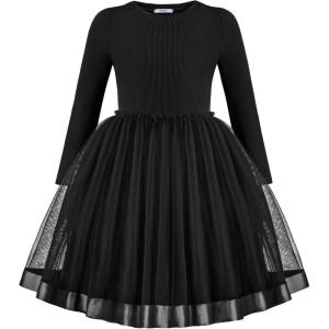 Arshiner Toddler Tutu Dress Little Girls Fall Winter Long Sleeve Holiday Party Tulle Dresses 3-8Y(Black)