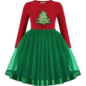 Arshiner Toddler Tutu Dress Little Girls Fall Winter Long Sleeve Holiday Party Tulle Dresses 3-8Y(Christmas Green Tree)