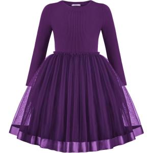 Arshiner Toddler Tutu Dress Little Girls Fall Winter Long Sleeve Holiday Party Tulle Dresses 3-8Y(Dark Purple)