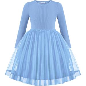 Arshiner Toddler Tutu Dress Little Girls Fall Winter Long Sleeve Holiday Party Tulle Dresses 3-8Y(Light Blue)