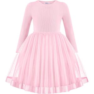 Arshiner Toddler Tutu Dress Little Girls Fall Winter Long Sleeve Holiday Party Tulle Dresses 3-8Y(Light Pink)