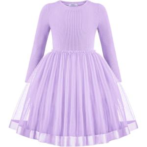 Arshiner Toddler Tutu Dress Little Girls Fall Winter Long Sleeve Holiday Party Tulle Dresses 3-8Y(Lilac)