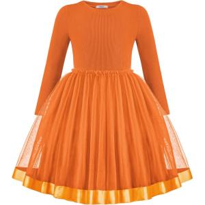 Arshiner Toddler Tutu Dress Little Girls Fall Winter Long Sleeve Holiday Party Tulle Dresses 3-8Y(Orange)