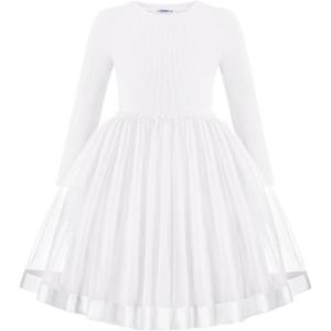 Arshiner Toddler Tutu Dress Little Girls Fall Winter Long Sleeve Holiday Party Tulle Dresses 3-8Y(White)