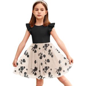 Arshiner Toddler Tutu Dress Little Girls Fluffy Summer Dresses Casual Party Tulle Sundress for Kids 2-6Y(Black+flower)