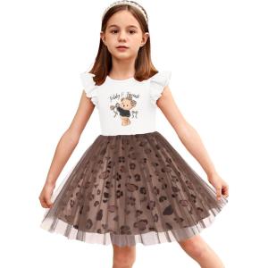 Arshiner Toddler Tutu Dress Little Girls Fluffy Summer Dresses Casual Party Tulle Sundress for Kids 2-6Y(Brown Leppard)