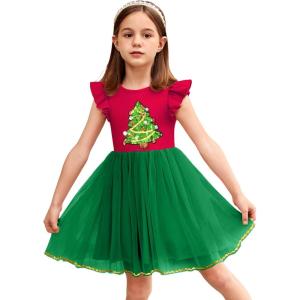 Arshiner Toddler Tutu Dress Little Girls Fluffy Summer Dresses Casual Party Tulle Sundress for Kids 2-6Y(Christmas Green Tree)