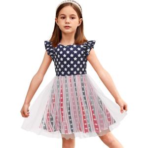 Arshiner Toddler Tutu Dress Little Girls Fluffy Summer Dresses Casual Party Tulle Sundress for Kids 2-6Y(Flag)