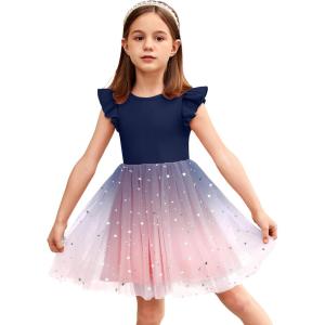 Arshiner Toddler Tutu Dress Little Girls Fluffy Summer Dresses Casual Party Tulle Sundress for Kids 2-6Y(Navy Blue+pink)