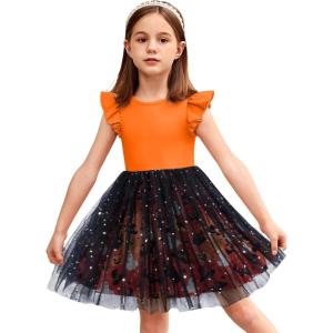 Arshiner Toddler Tutu Dress Little Girls Fluffy Summer Dresses Casual Party Tulle Sundress for Kids 2-6Y(Orange Pattern)
