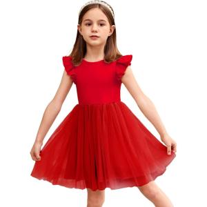 Arshiner Toddler Tutu Dress Little Girls Fluffy Summer Dresses Casual Party Tulle Sundress for Kids 2-6Y(Red)