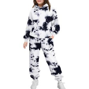 Arshinet Girls 2 Piece Outfits Hoodie Sweatsuit Sets Oversized Sweatshirt and Baggy Fall Fashion Sweatpant with Pockets(Black&white)