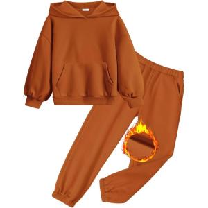 Arshinet Girls 2 Piece Outfits Hoodie Sweatsuit Sets Oversized Sweatshirt and Baggy Fall Fashion Sweatpant with Pockets(Caramel)