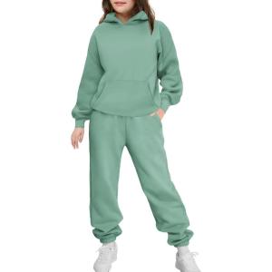 Arshinet Girls 2 Piece Outfits Hoodie Sweatsuit Sets Oversized Sweatshirt and Baggy Fall Fashion Sweatpant with Pockets(Green)