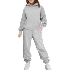 Arshinet Girls 2 Piece Outfits Hoodie Sweatsuit Sets Oversized Sweatshirt and Baggy Fall Fashion Sweatpant with Pockets(Light Gray)
