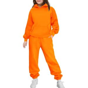 Arshinet Girls 2 Piece Outfits Hoodie Sweatsuit Sets Oversized Sweatshirt and Baggy Fall Fashion Sweatpant with Pockets(Orange)