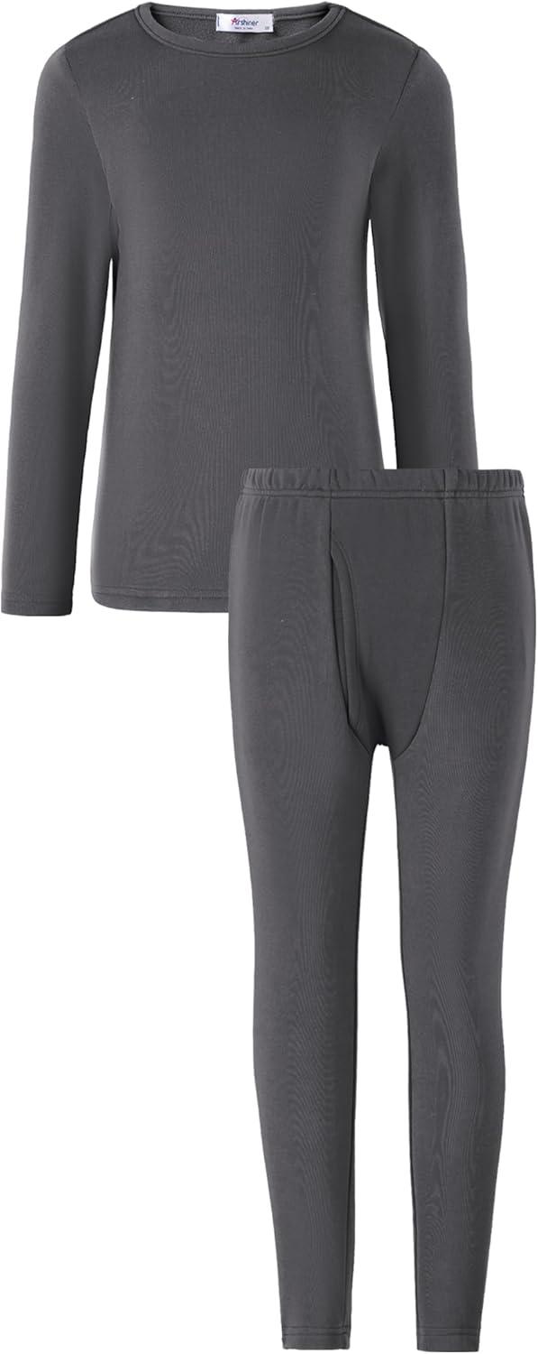 imageArshienr Boys Thermal Underwear Set 2Piece Base Layer Fleece Lined Long Johns Top Bottom Warm Set for Cold WeatherDark Gray