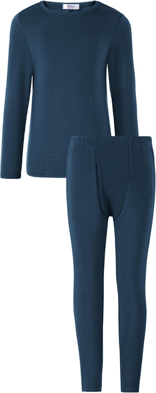 imageArshienr Boys Thermal Underwear Set 2Piece Base Layer Fleece Lined Long Johns Top Bottom Warm Set for Cold WeatherNavy Blue