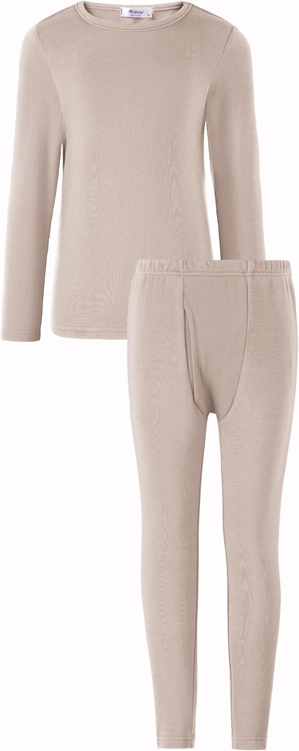 imageArshienr Boys Thermal Underwear Set 2Piece Base Layer Fleece Lined Long Johns Top Bottom Warm Set for Cold WeatherOyster Gray