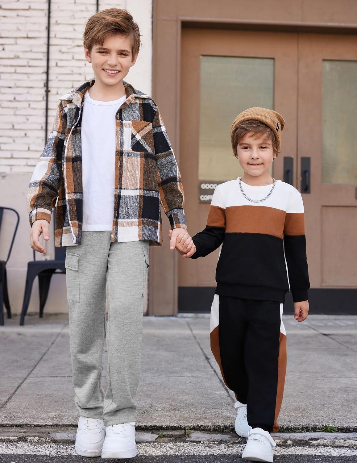 imageArshiner Boys Cargo Pants Kids Elastic Waist Casual Athletic Jogger Sweatpants Open Bottom Baggy Pants with PocketsLight Grey