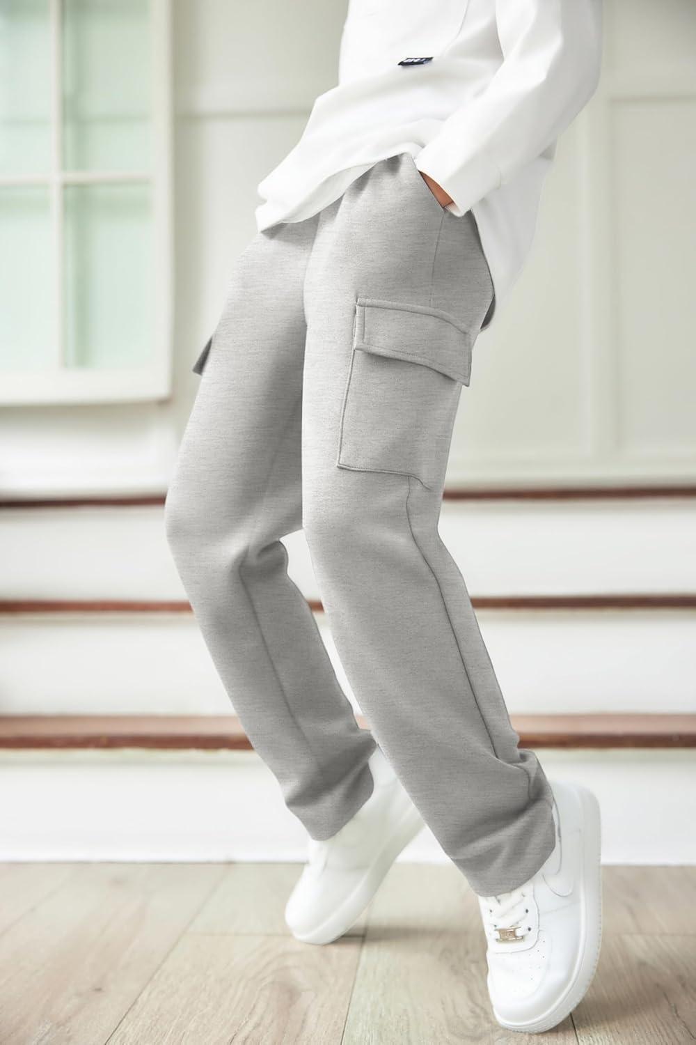 imageArshiner Boys Cargo Pants Kids Elastic Waist Casual Athletic Jogger Sweatpants Open Bottom Baggy Pants with PocketsLight Grey