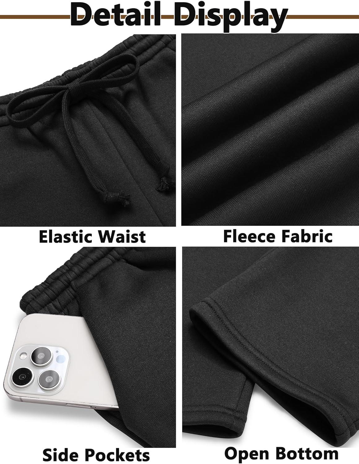 imageArshiner Boys Casual Pants Fleece Sweatpants Lightweight Open Bottom Lounge Pants Drawstring Jogger Pants with PocketsBlack