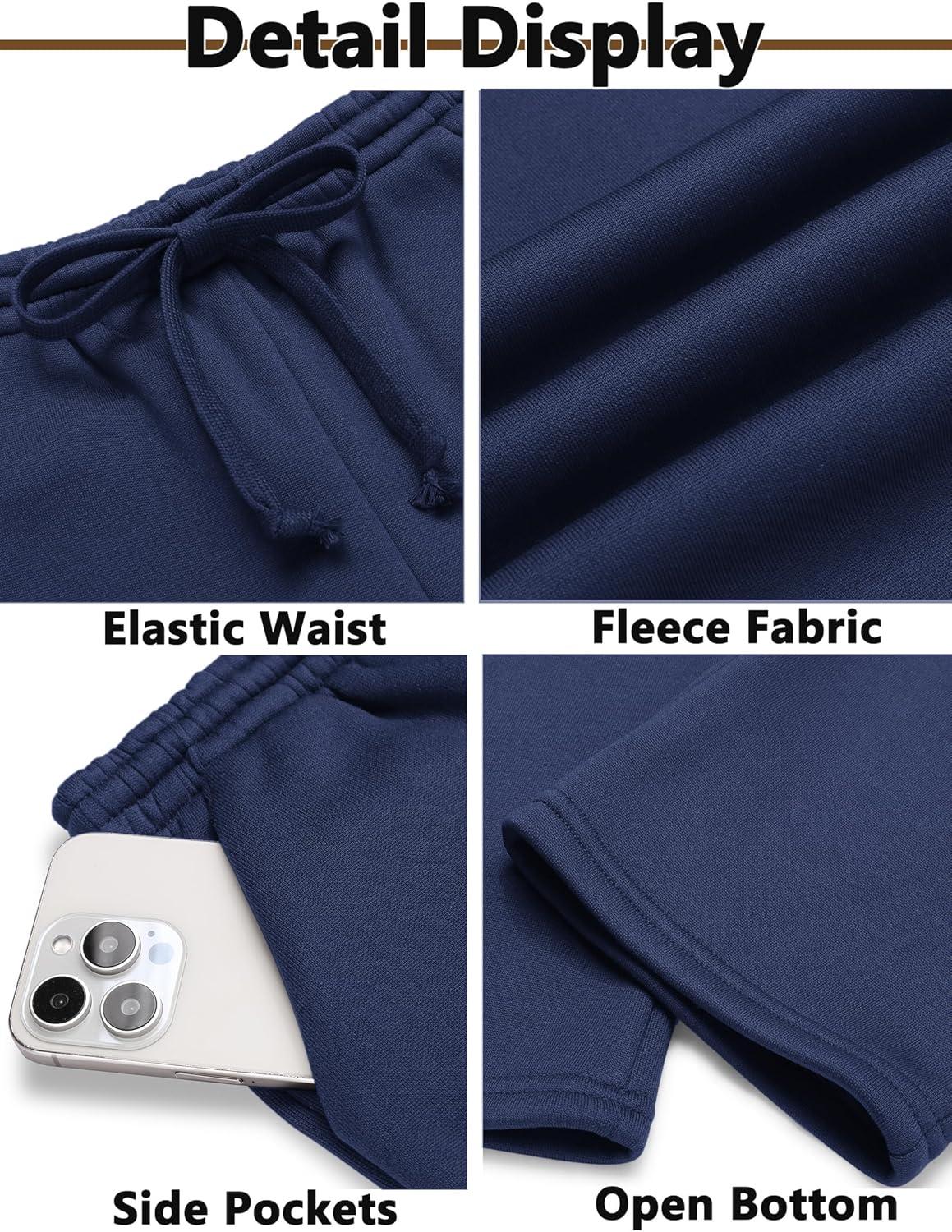 imageArshiner Boys Casual Pants Fleece Sweatpants Lightweight Open Bottom Lounge Pants Drawstring Jogger Pants with PocketsDark Blue