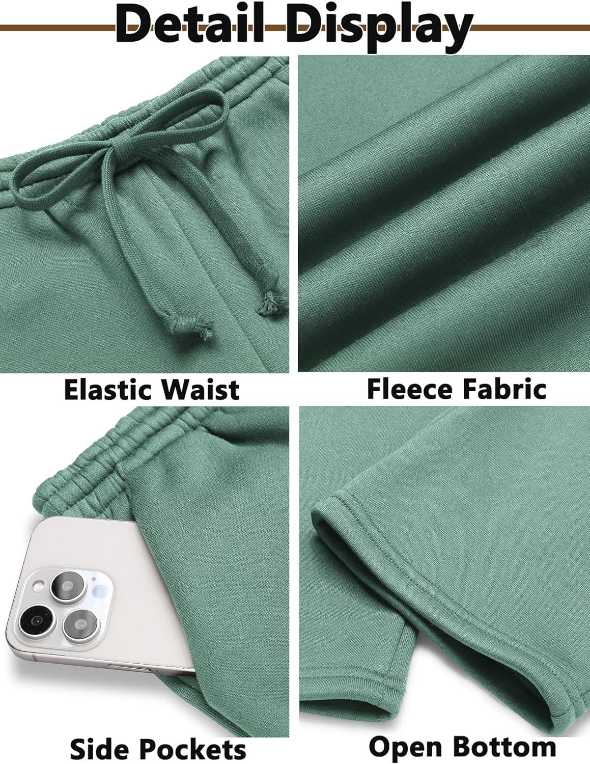 imageArshiner Boys Casual Pants Fleece Sweatpants Lightweight Open Bottom Lounge Pants Drawstring Jogger Pants with PocketsGreen