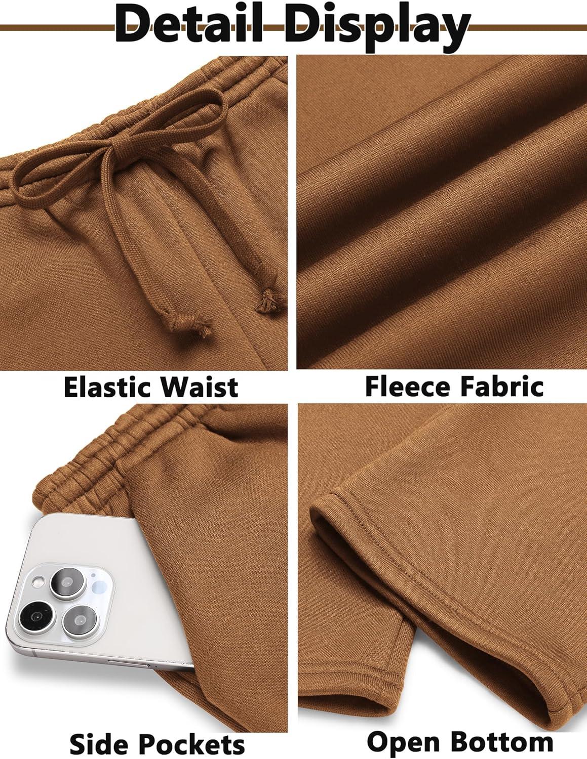imageArshiner Boys Casual Pants Fleece Sweatpants Lightweight Open Bottom Lounge Pants Drawstring Jogger Pants with PocketsLight Brown