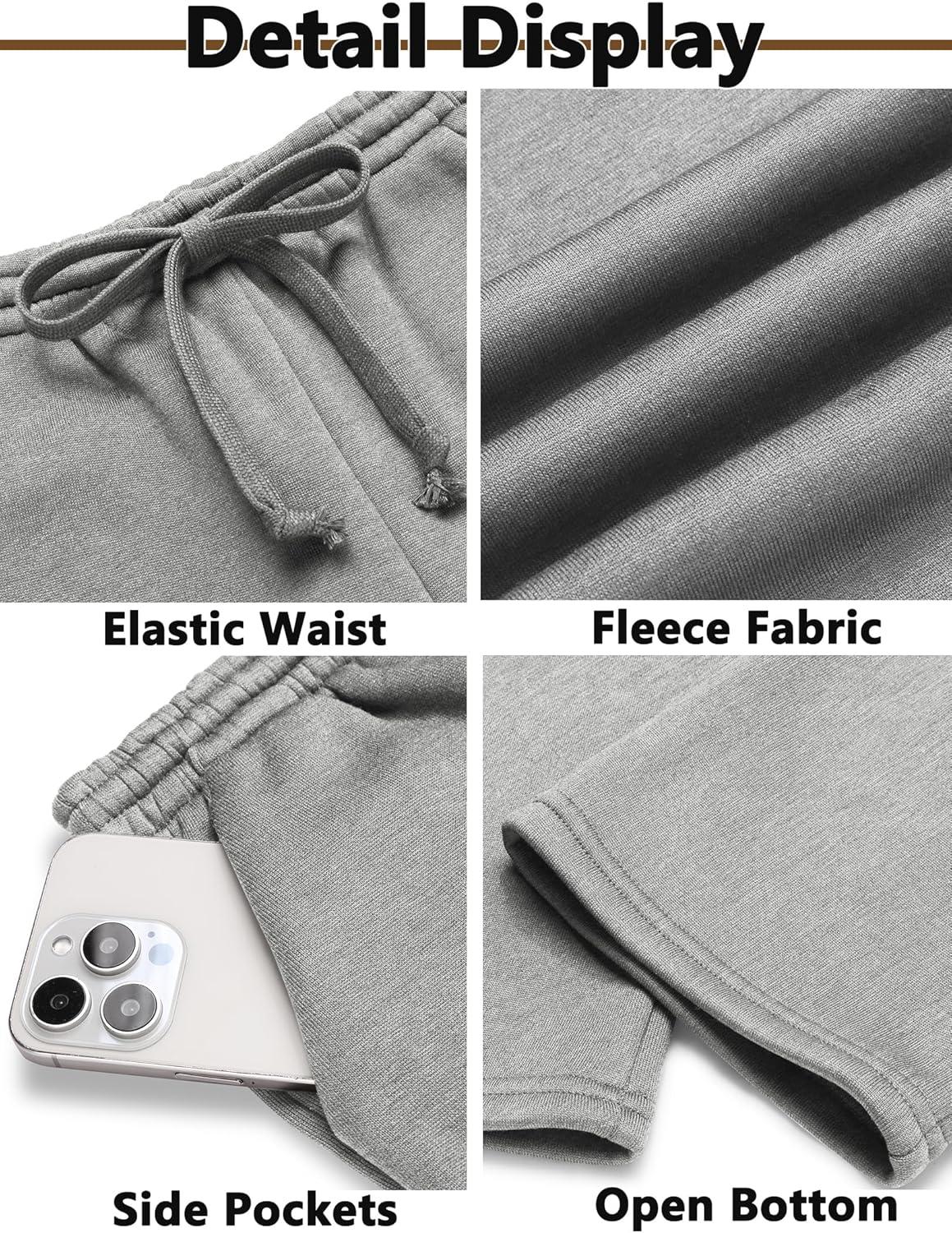 imageArshiner Boys Casual Pants Fleece Sweatpants Lightweight Open Bottom Lounge Pants Drawstring Jogger Pants with PocketsLight Grey