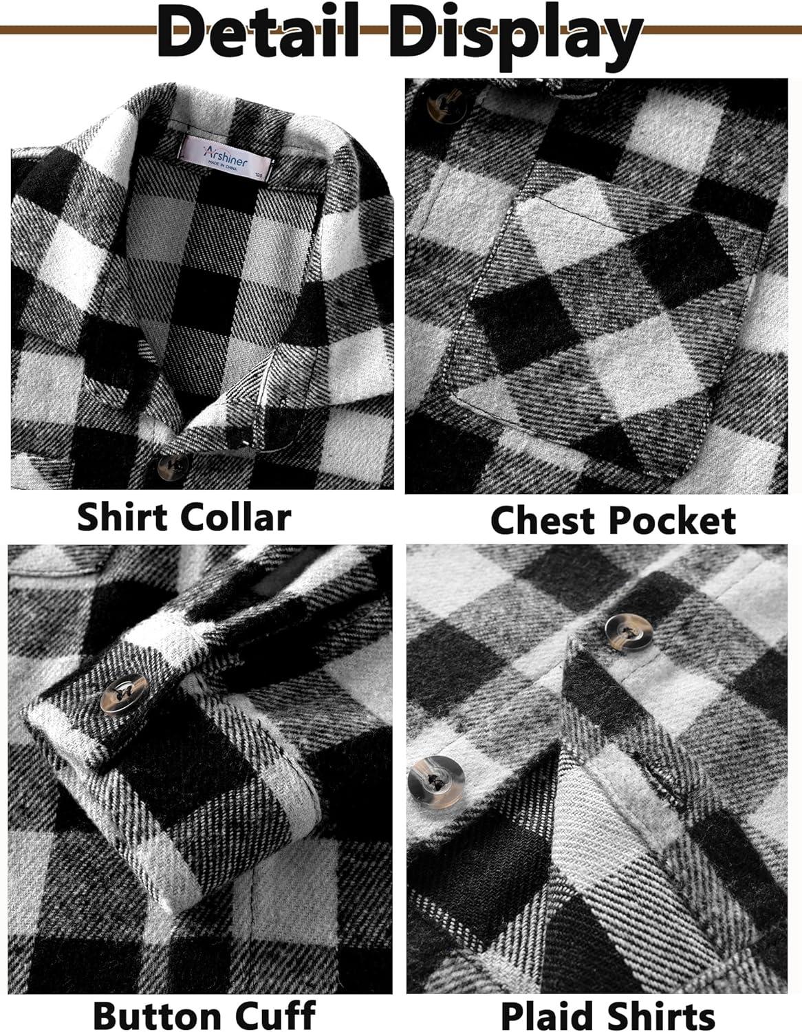 imageArshiner Boys Flannel Shirts Kids Button Down Plaid Shirt Casual Long Sleeve Shirt Tops Boys and Girls Fall Plaid JacketBlack White
