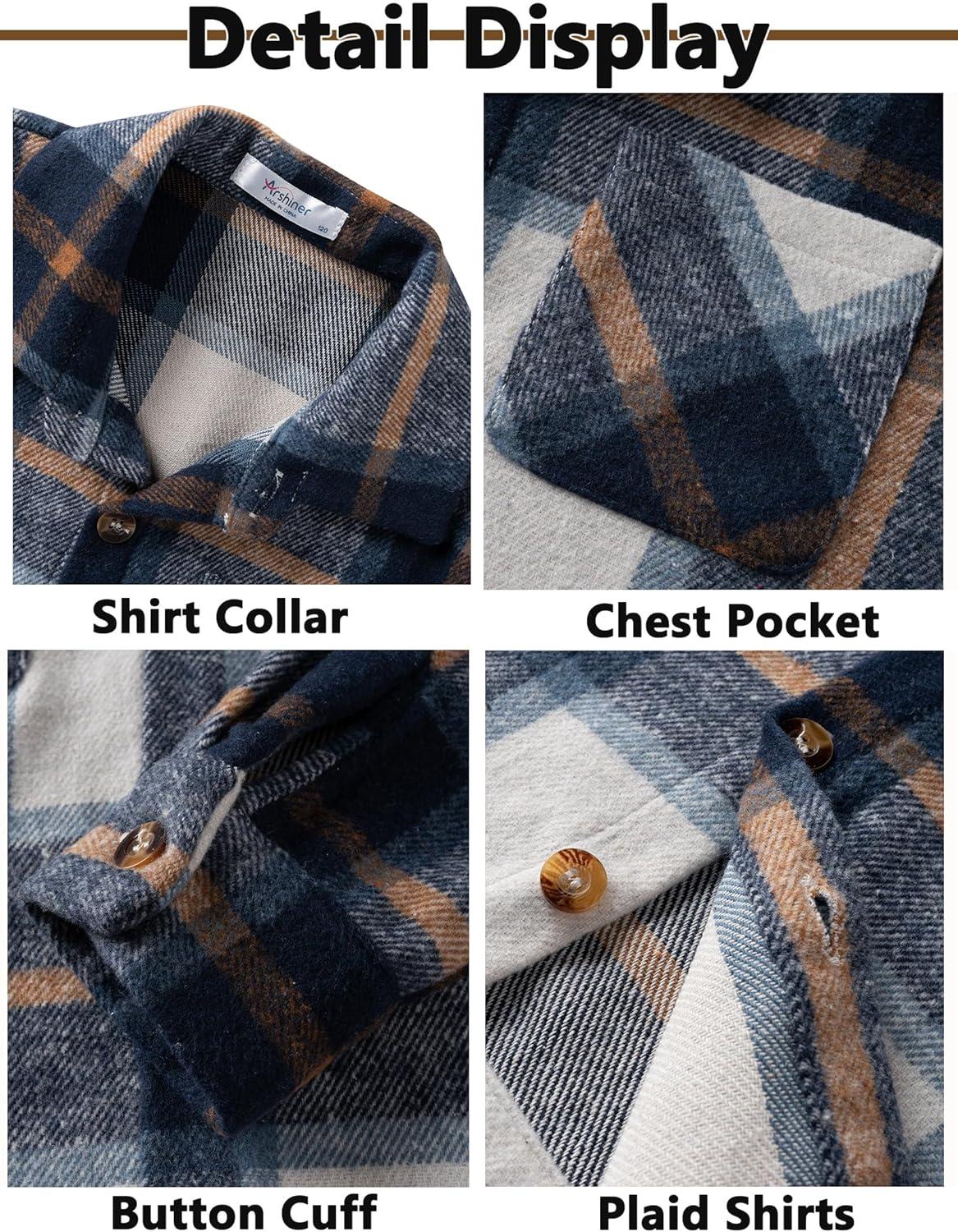 imageArshiner Boys Flannel Shirts Kids Button Down Plaid Shirt Casual Long Sleeve Shirt Tops Boys and Girls Fall Plaid JacketBlue White