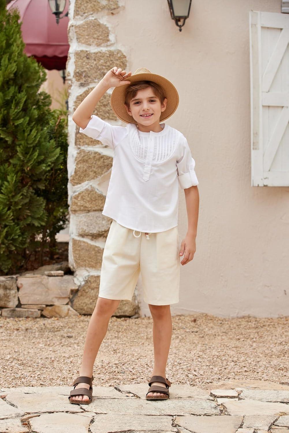 imageArshiner Boys Linen Shorts with Elastic Waist Breathable Summer Beach Shorts for Kids 513 YearsBeige