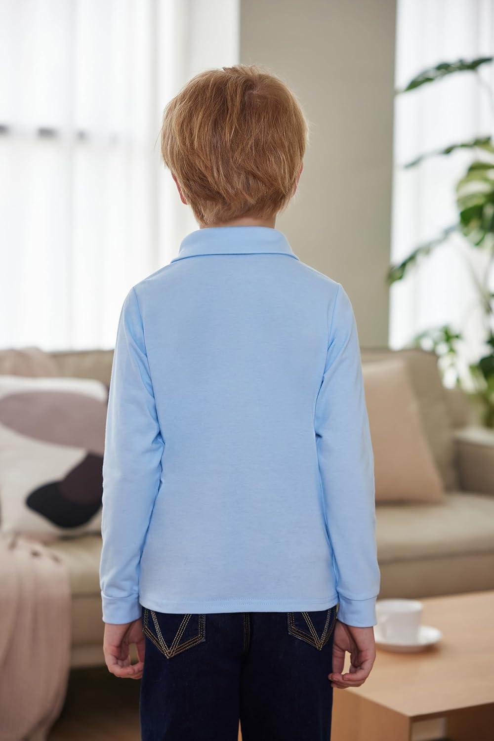 imageArshiner Boys Long Sleeve Plaid Trim Polo Shirt School Uniform Shirt with Pocket for 412 YearsLight Blue