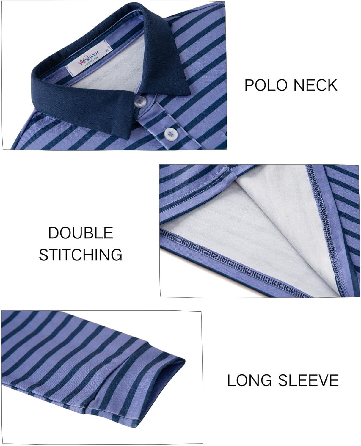 imageArshiner Boys Long Sleeve Plaid Trim Polo Shirt School Uniform Shirt with Pocket for 412 YearsNavy Striped