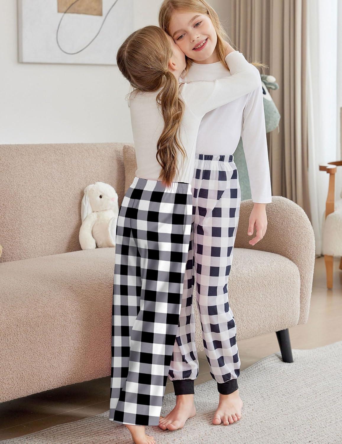 imageArshiner Boys Pajama Pants Long Sleep Plaid Pants Soft Lounge Pj Bottoms with PocketsBlack White Plaid