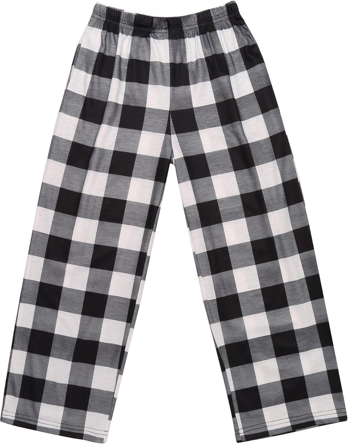 imageArshiner Boys Pajama Pants Long Sleep Plaid Pants Soft Lounge Pj Bottoms with PocketsBlack White Plaid