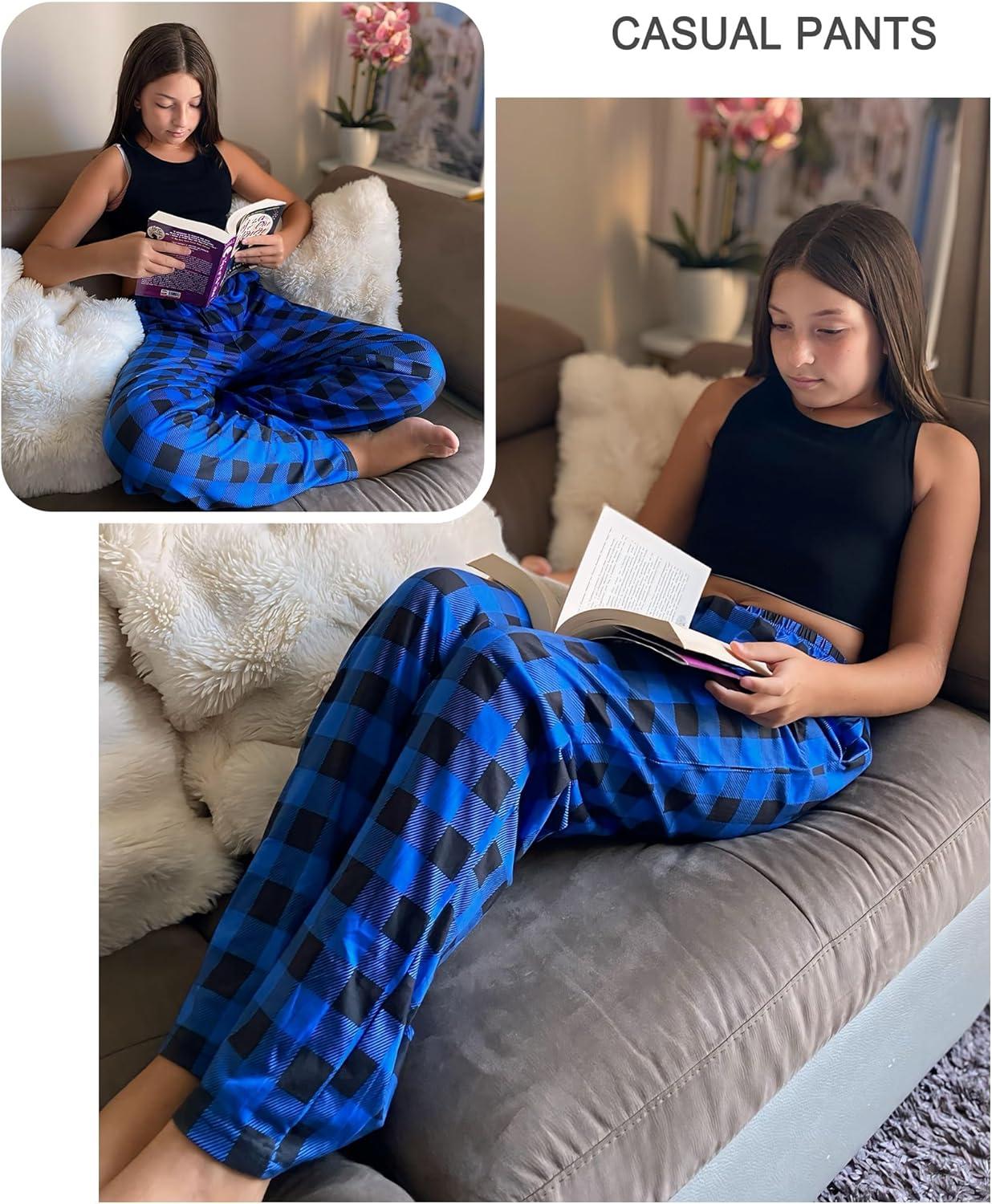imageArshiner Boys Pajama Pants Long Sleep Plaid Pants Soft Lounge Pj Bottoms with PocketsBlue Plaid
