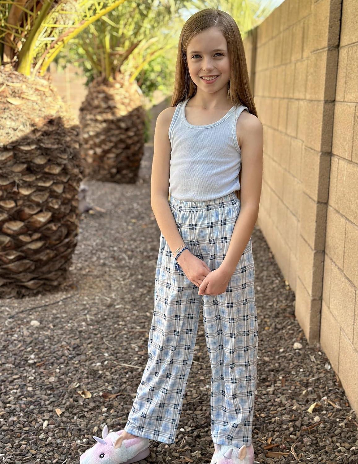 imageArshiner Boys Pajama Pants Long Sleep Plaid Pants Soft Lounge Pj Bottoms with PocketsLight Blue Plaid