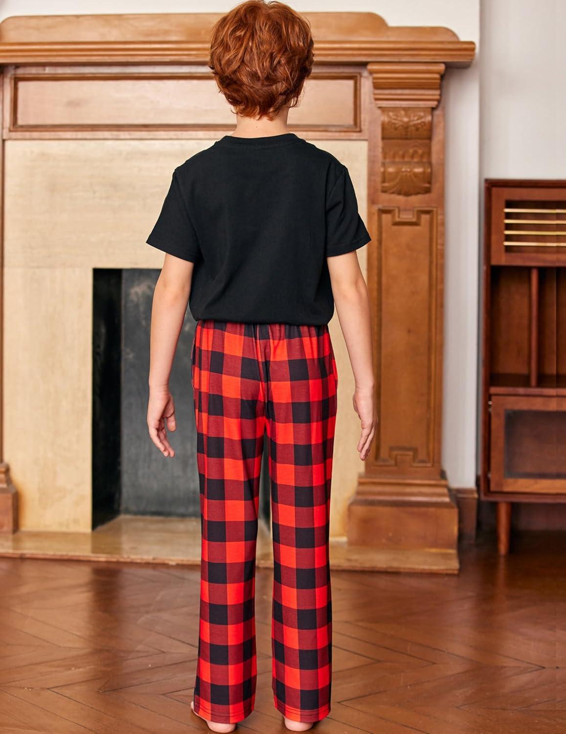 imageArshiner Boys Pajama Pants Long Sleep Plaid Pants Soft Lounge Pj Bottoms with PocketsRed Black Plaid