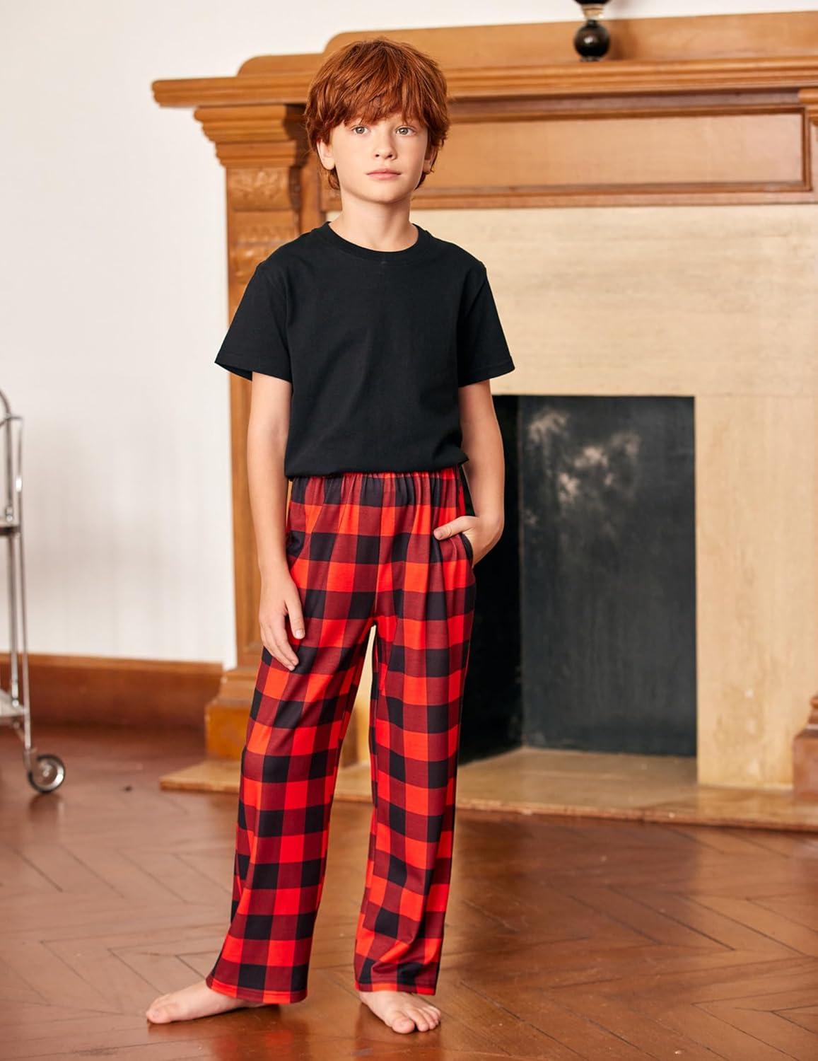 imageArshiner Boys Pajama Pants Long Sleep Plaid Pants Soft Lounge Pj Bottoms with PocketsRed Black Plaid