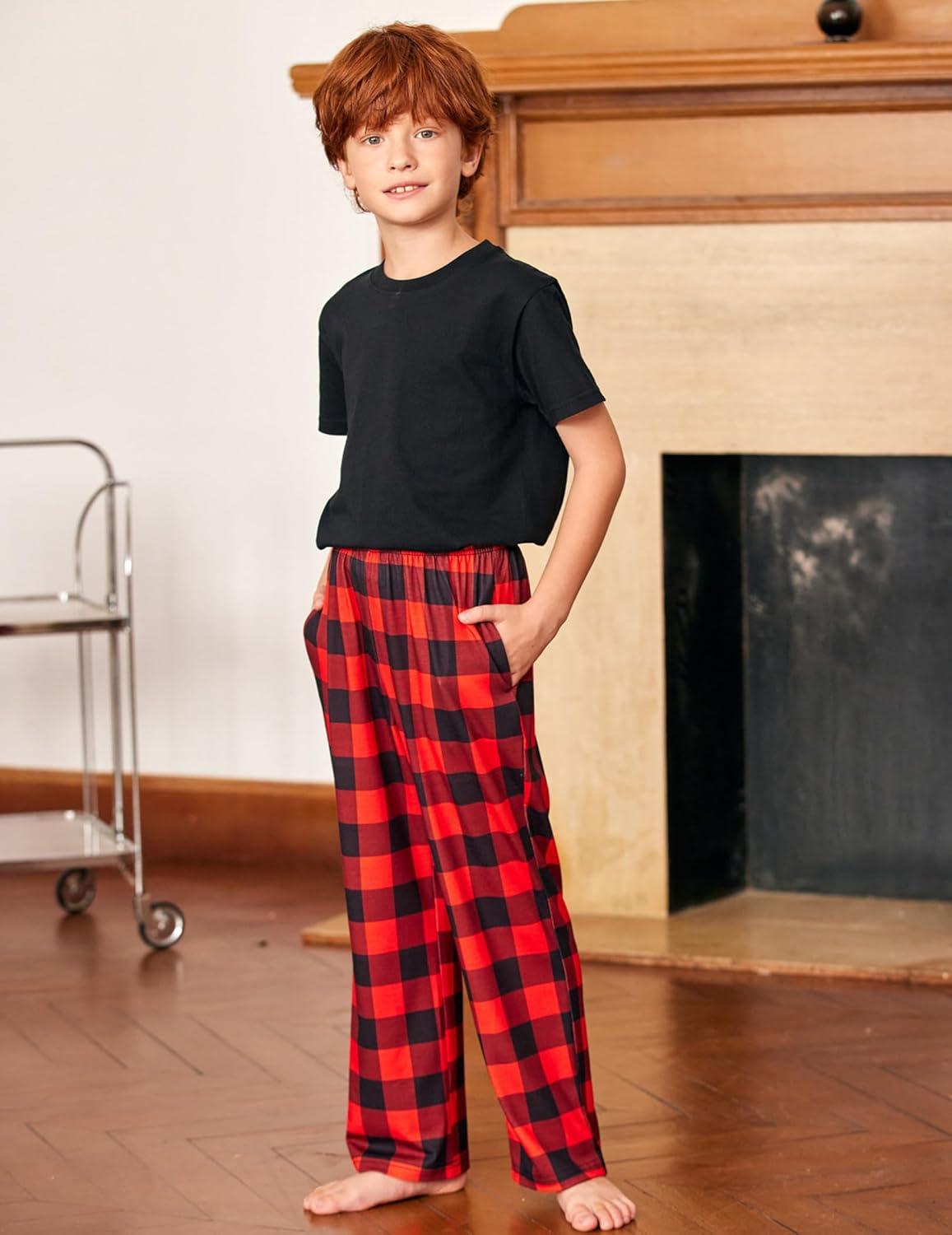 imageArshiner Boys Pajama Pants Long Sleep Plaid Pants Soft Lounge Pj Bottoms with PocketsRed Black Plaid