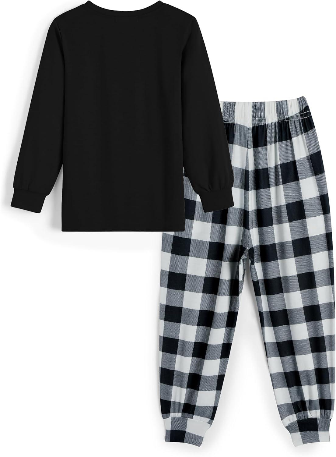 imageArshiner Boys Pajamas Long Sleeve Henley Top and Pants Boys 2 Piece Pajama Set Sleepwear for 614 YearsBlack Plaid