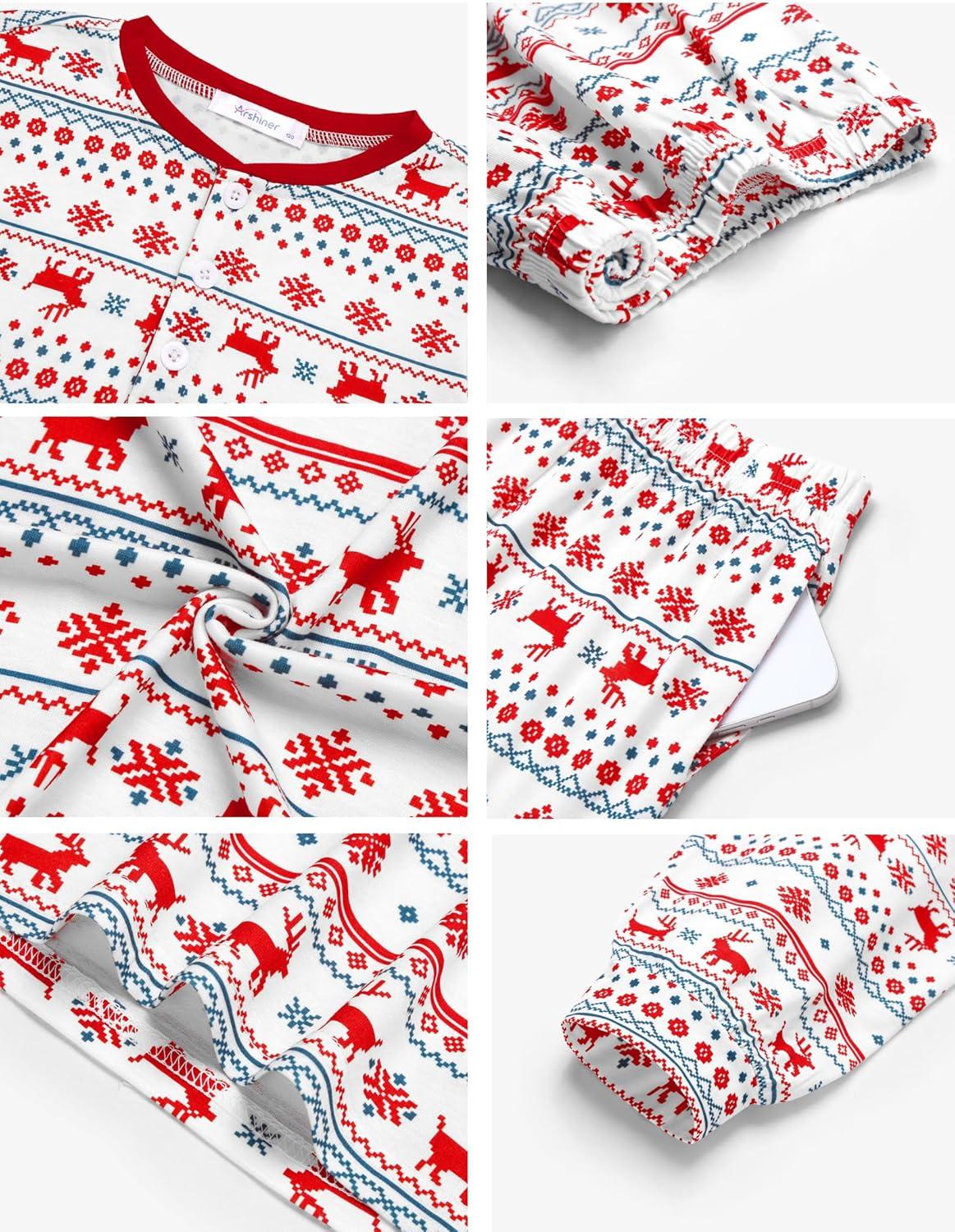 imageArshiner Boys Pajamas Long Sleeve Henley Top and Pants Boys 2 Piece Pajama Set Sleepwear for 614 YearsRed Deer