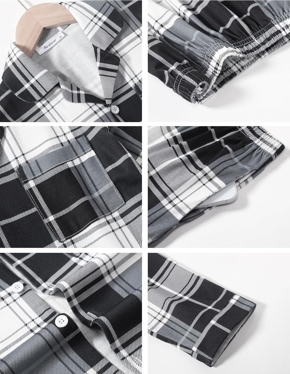 imageArshiner Boys Pajamas Set Long Sleeve ButtonDown Sleepwear 2 Piece Pjs Set for Boys 513 YearsBlack Plaid