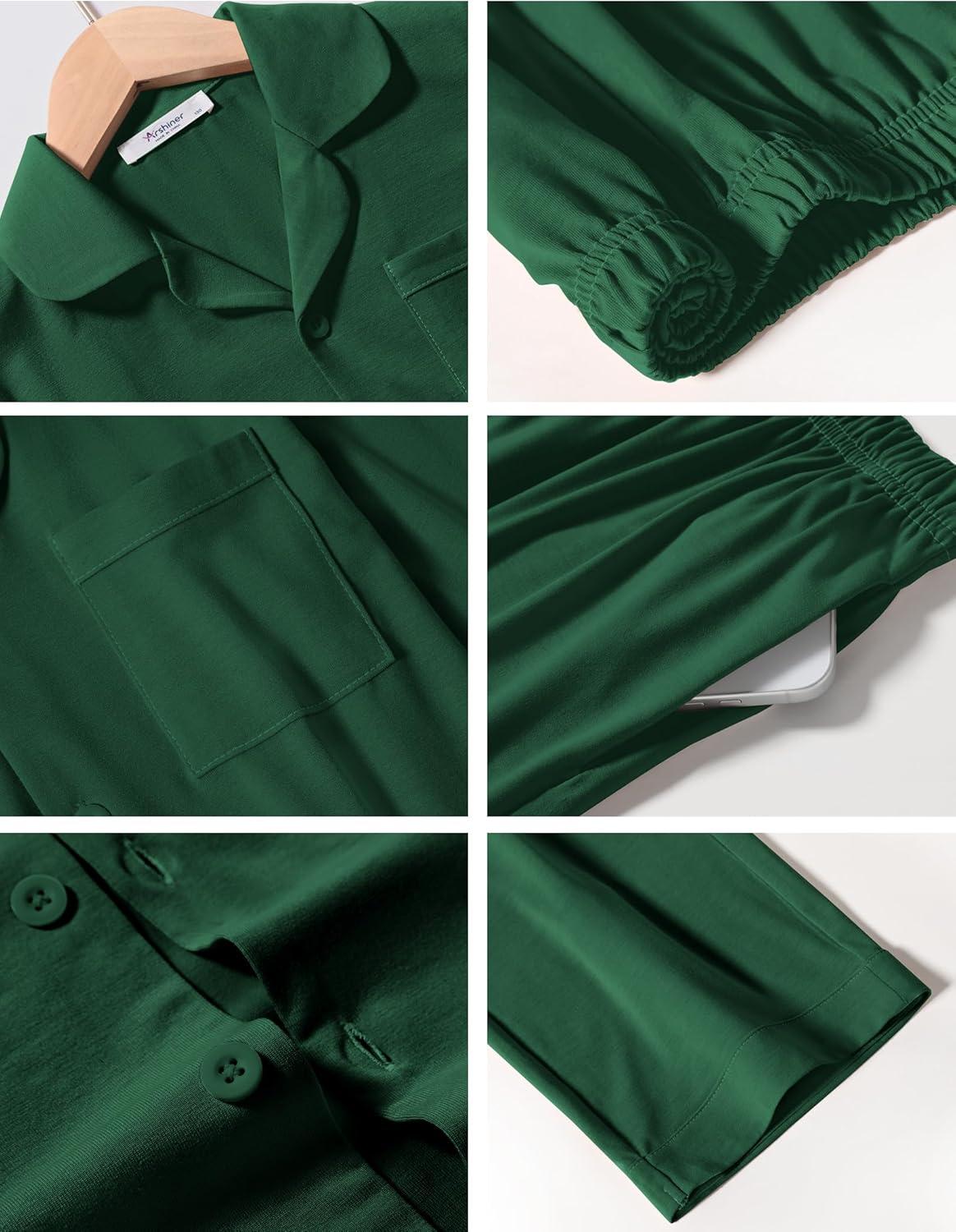 imageArshiner Boys Pajamas Set Long Sleeve ButtonDown Sleepwear 2 Piece Pjs Set for Boys 513 YearsGreen