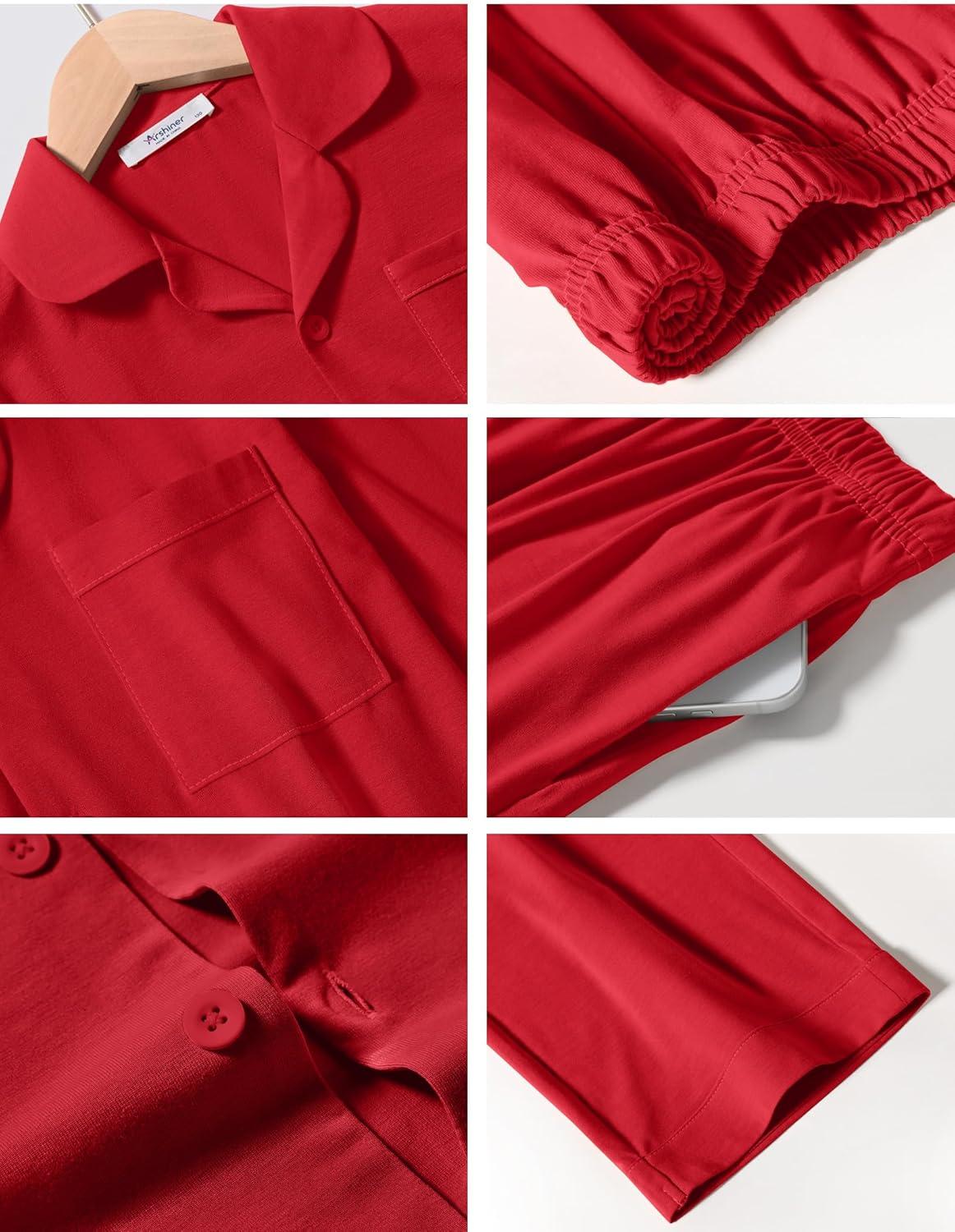 imageArshiner Boys Pajamas Set Long Sleeve ButtonDown Sleepwear 2 Piece Pjs Set for Boys 513 YearsRed