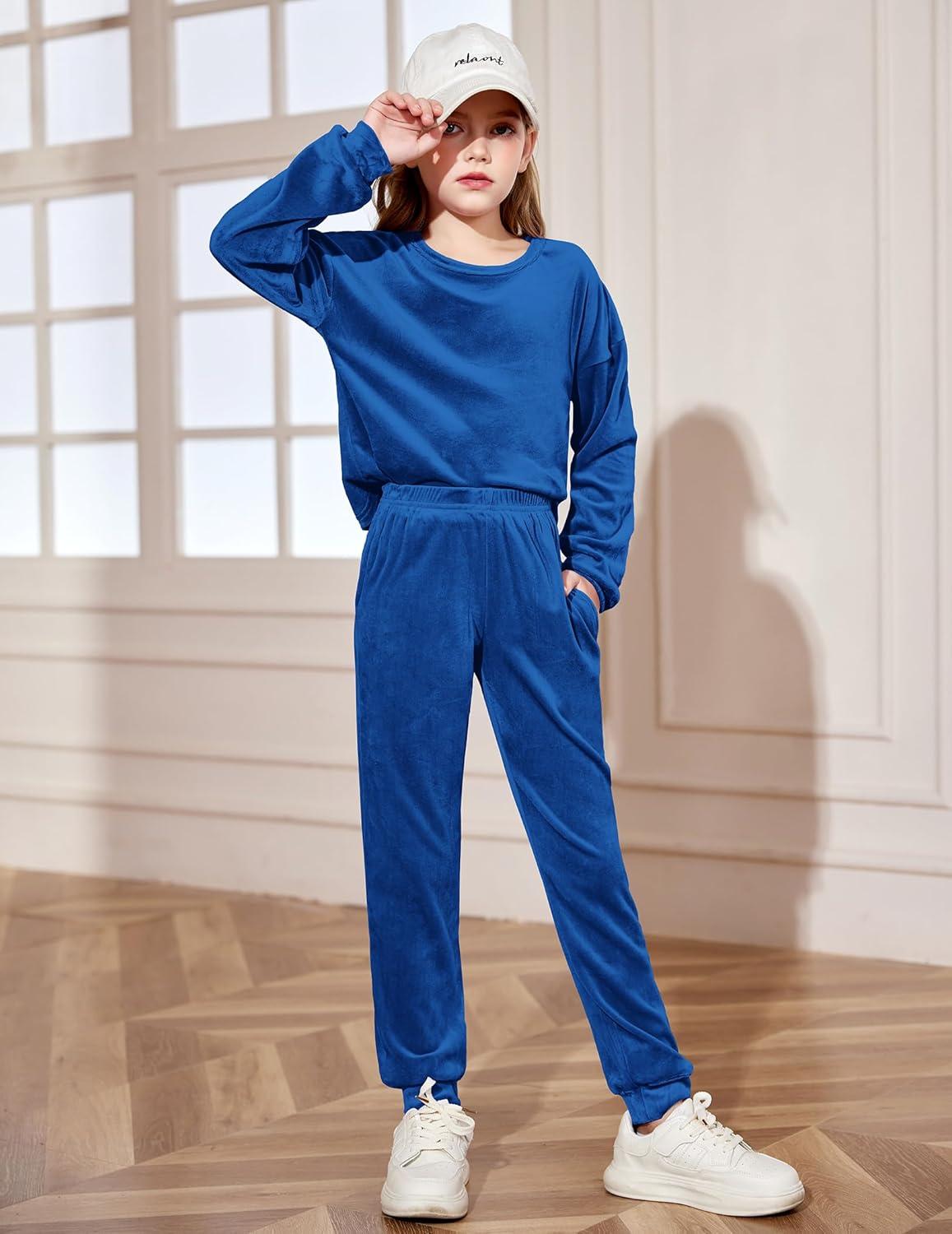 imageArshiner Girls 2 Piece Outfit Sweatsuits Set Kids Velour Sweatshirts ampamp Sweatpants Tracksuits Set for GirlsNavy Blue
