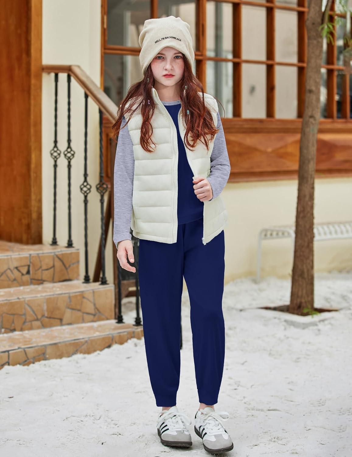 imageArshiner Girls 2 Piece Outfits Fall Clothes Long Sleeve Pullover Sweatshirt and Sweatpants with Pockets Kids ClothingNavy Bluegrey